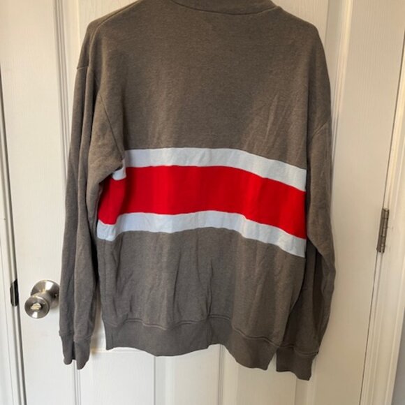 Size M, Grey with light blue and red stripe on chest, zip neck sweatshirt. - Picture 3 of 3